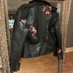 Floral leather jacket
